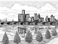 View of Belle Isle and Bridge Line Art by maggie LaNoue
