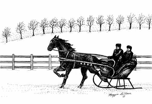 Sleighbells Horse and Buggy line art nostalgic